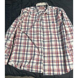 Thomas Pink Shirt Men’s White Blue Red Checker Cotton Button Down XL Y2K
